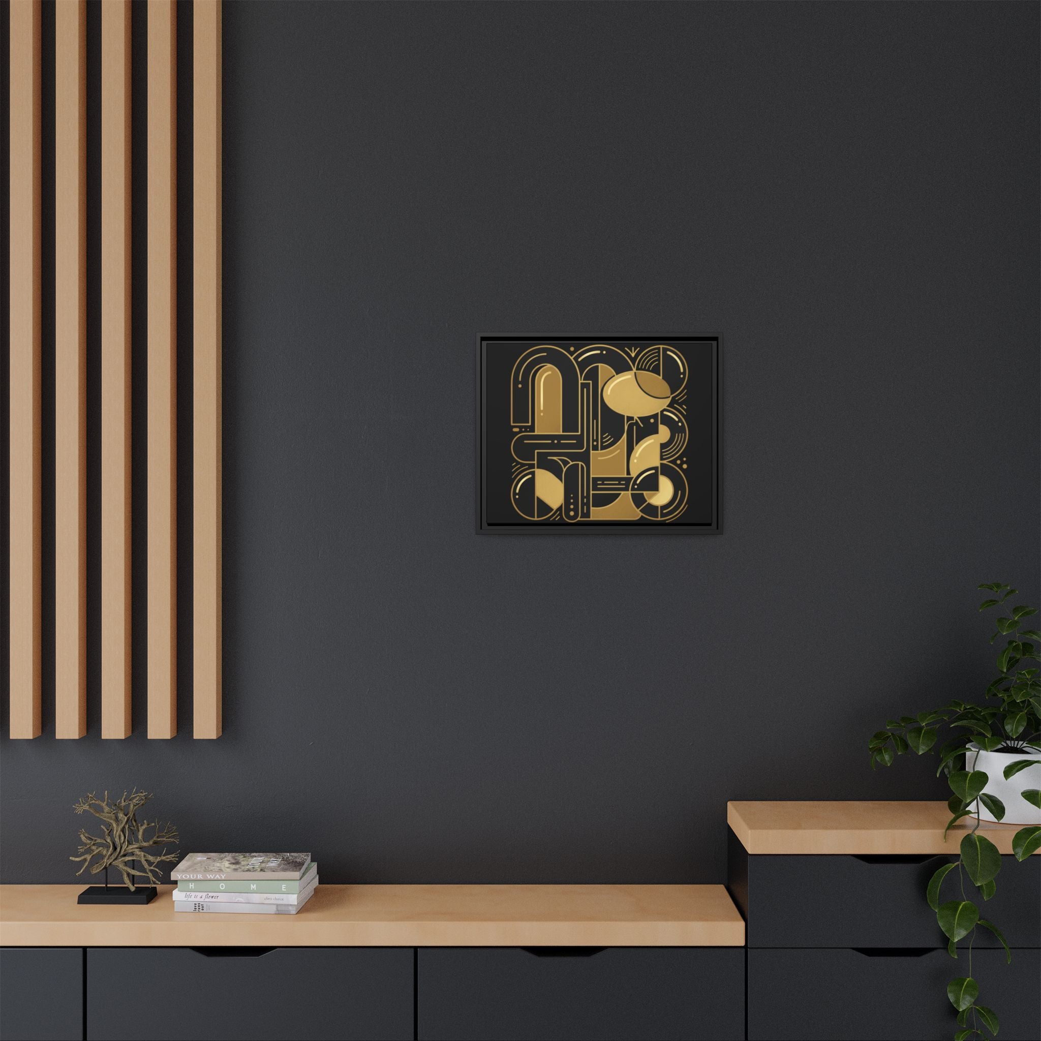Gold Geometric Art Print — Framed Matte Canvas