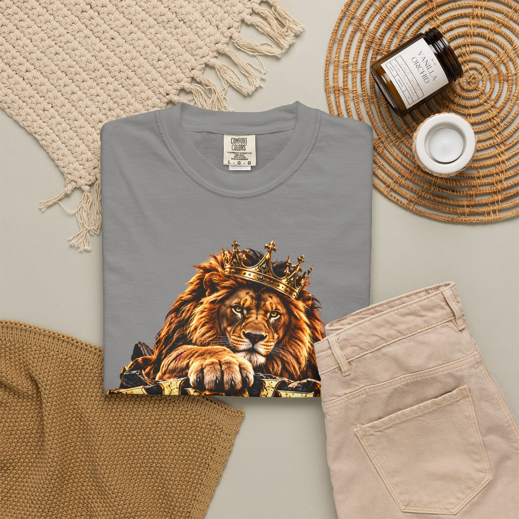 Lion Graphic T-Shirt — "Never Give Up: Great Things Take Time" Motivational Tee