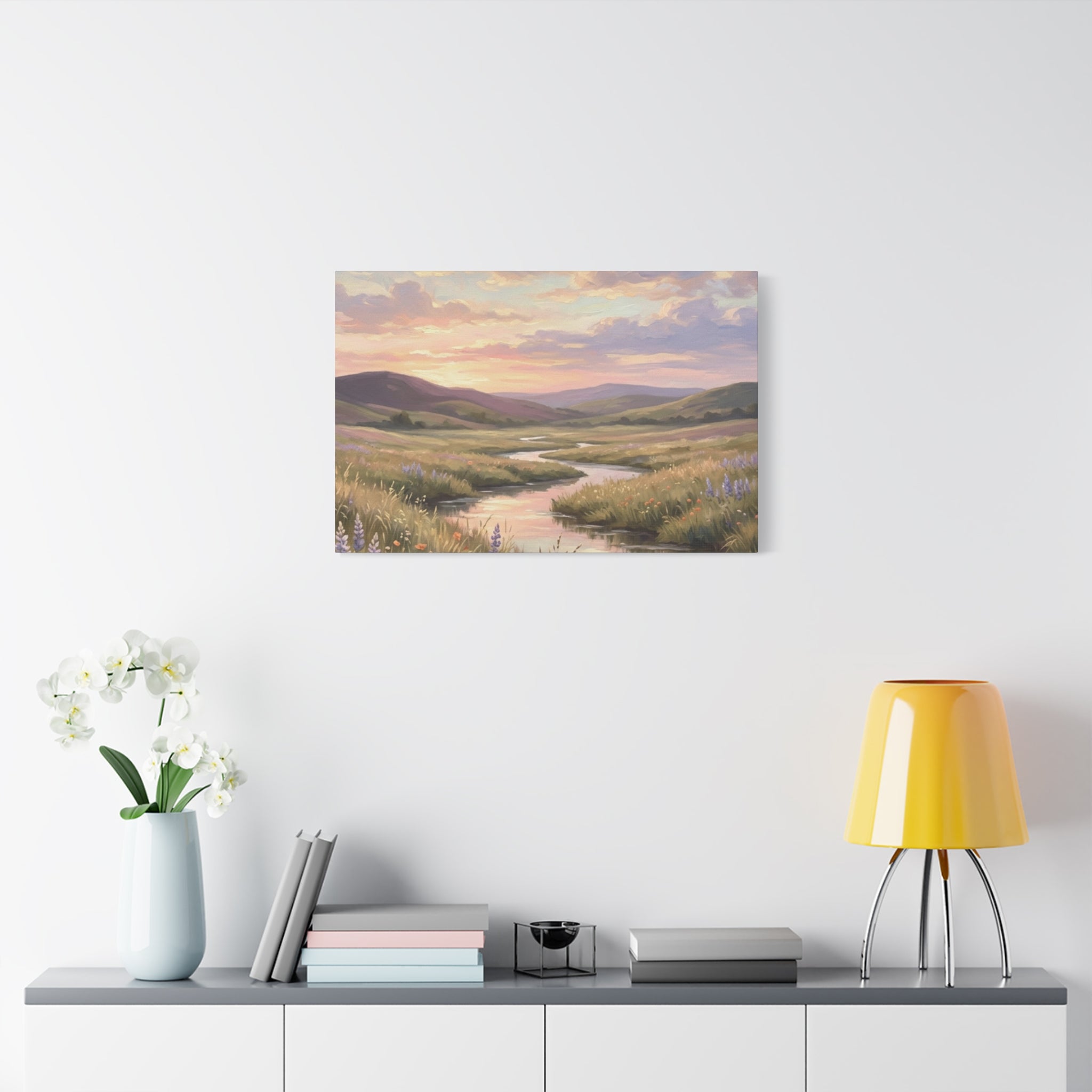 Sunset Meadow Canvas Wall Art - Stretched Matte Landscape Print