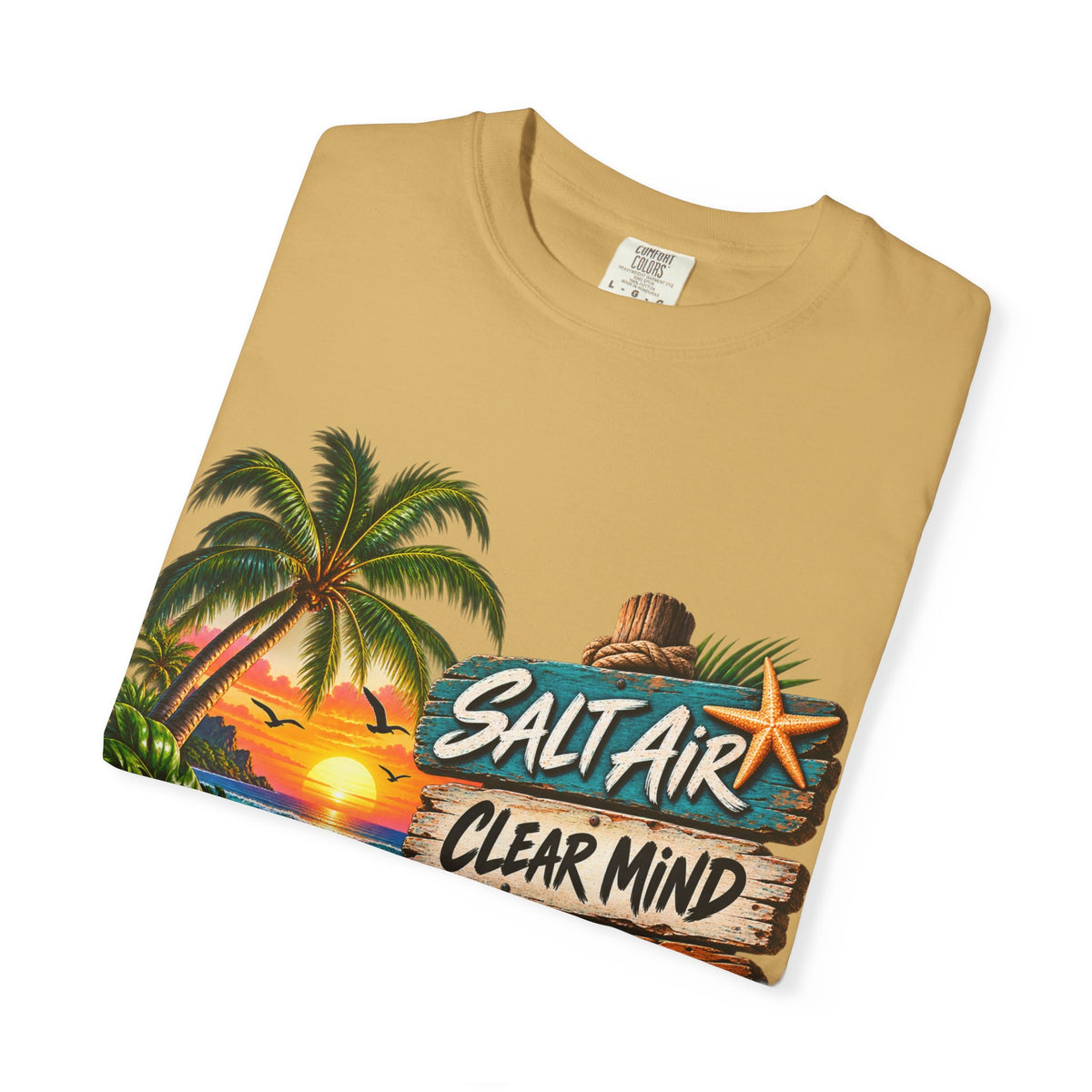 Salt Air, Clear Mind T-Shirt — Tropical Sunset Beach Graphic Tee