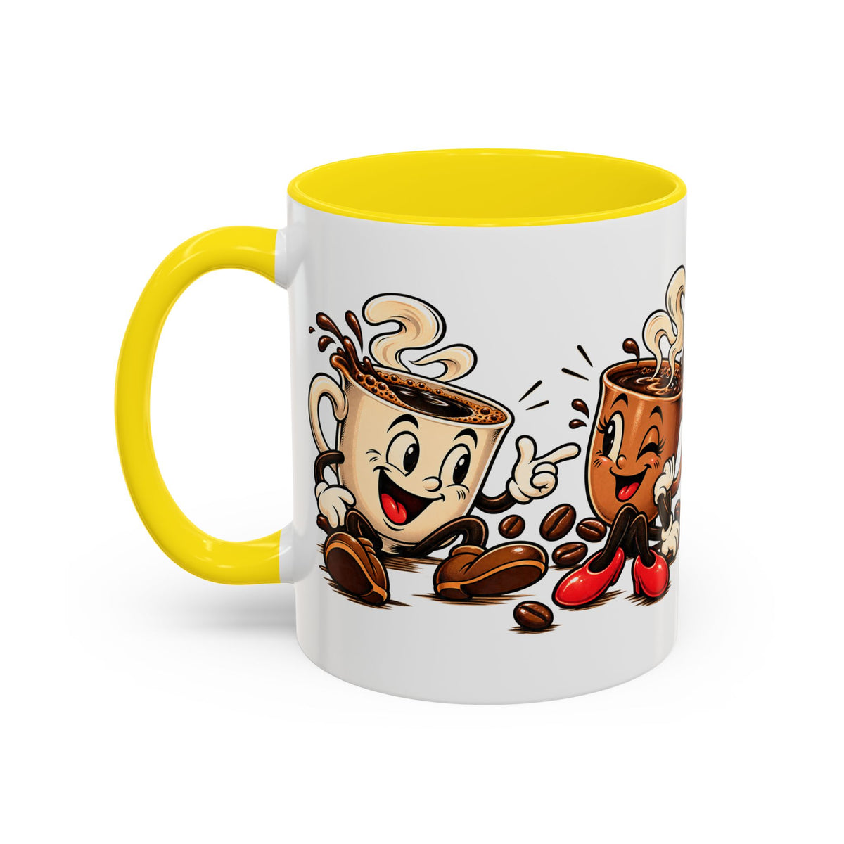 Coffee Cartoon Mug — Cute Dancing Coffee Cups Accent Mug