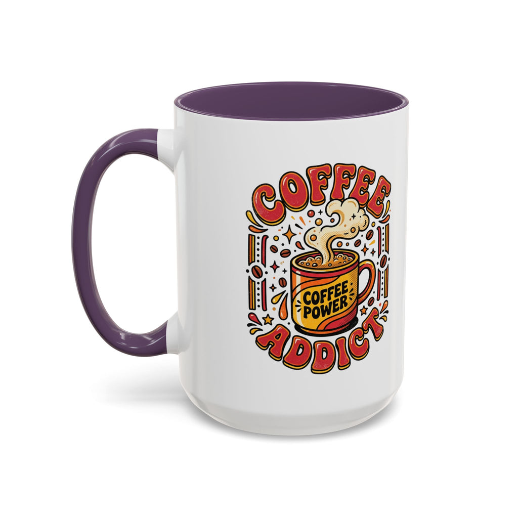 Coffee Addict Accent Mug — "Coffee Power" Retro Coffee Lover Gift (11oz/15oz)