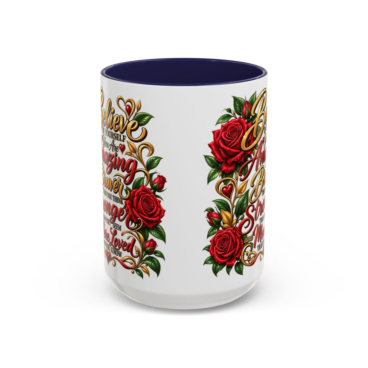 Inspirational Rose Coffee Mug — "Believe in Yourself" Motivational Tea Cup
