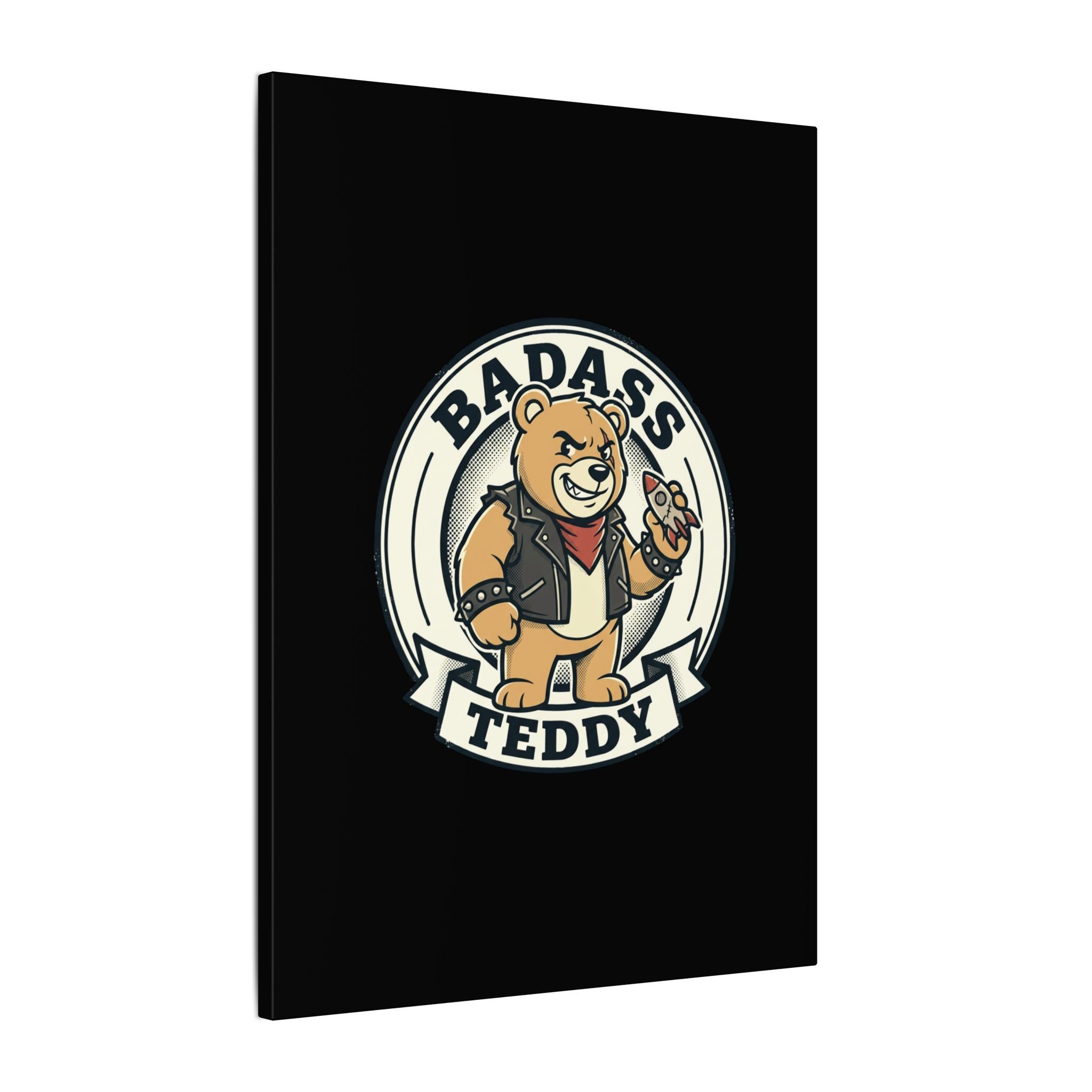 Badass Teddy Canvas Wall Art — Edgy Teddy Bear Stretched Matte Print