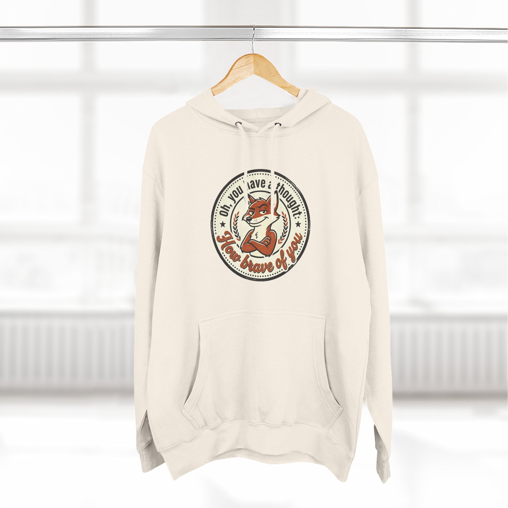Fox Badge Hoodie — "Be Brave & Kind" Retro Emblem Fleece Hoodie