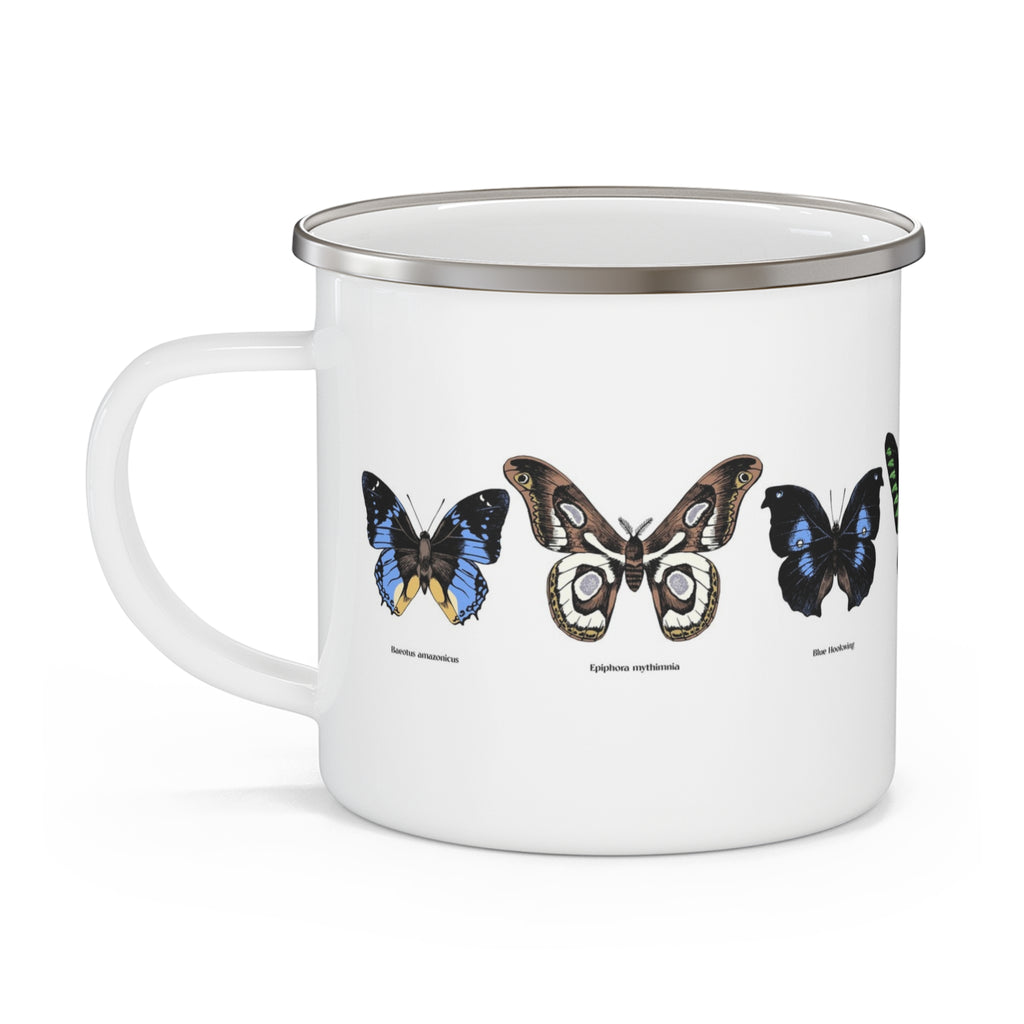 Enamel Camping Mug — Vintage Butterfly Field Guide Design