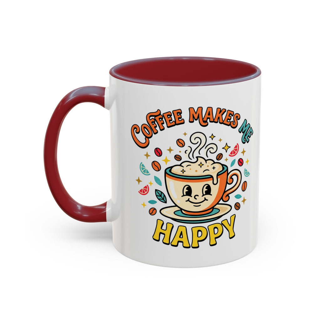 Coffee Mug — "Coffee Makes Me Happy" Cute Retro Accent Mug (11/15oz)