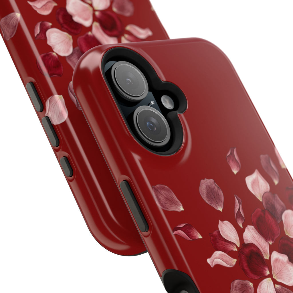Phone Case — Red Floral Petal Magnetic Impact-Resistant Cover