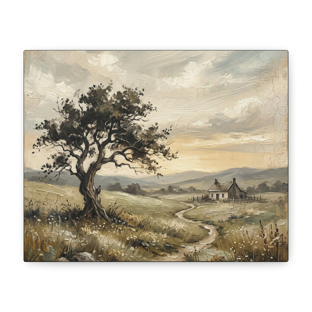 Rustic Countryside Canvas Wall Art — Serene Landscape Matte Stretched Canvas Print