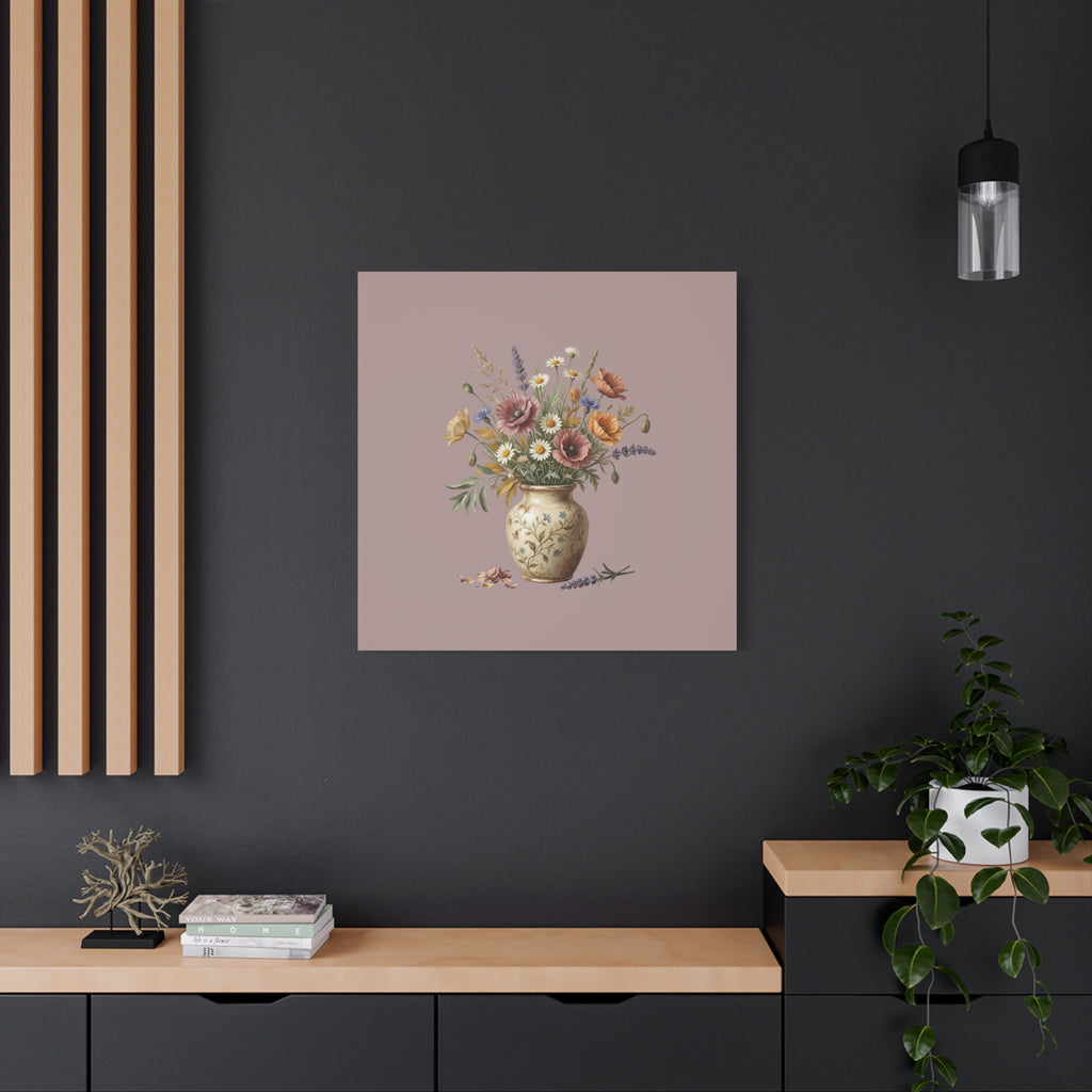 Botanical Vase Floral Canvas Print — Vintage Wildflower Wall Art