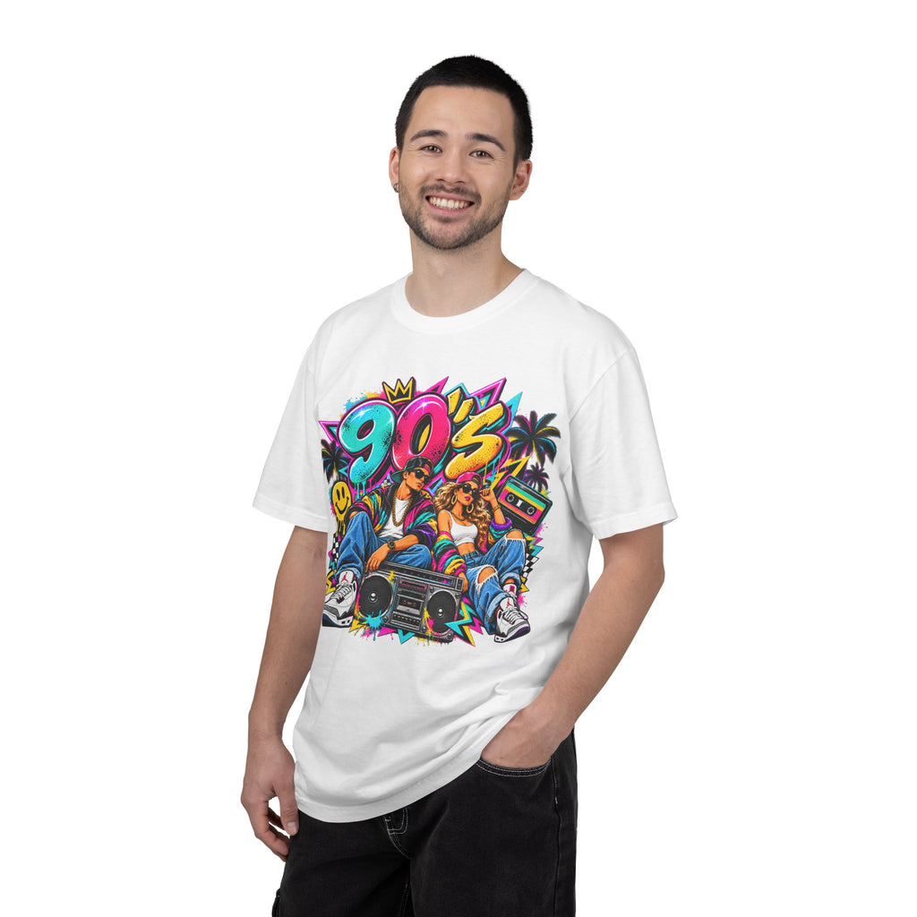 90s Retro Streetwear T-Shirt — Vintage Boombox & Neon Graffiti Design