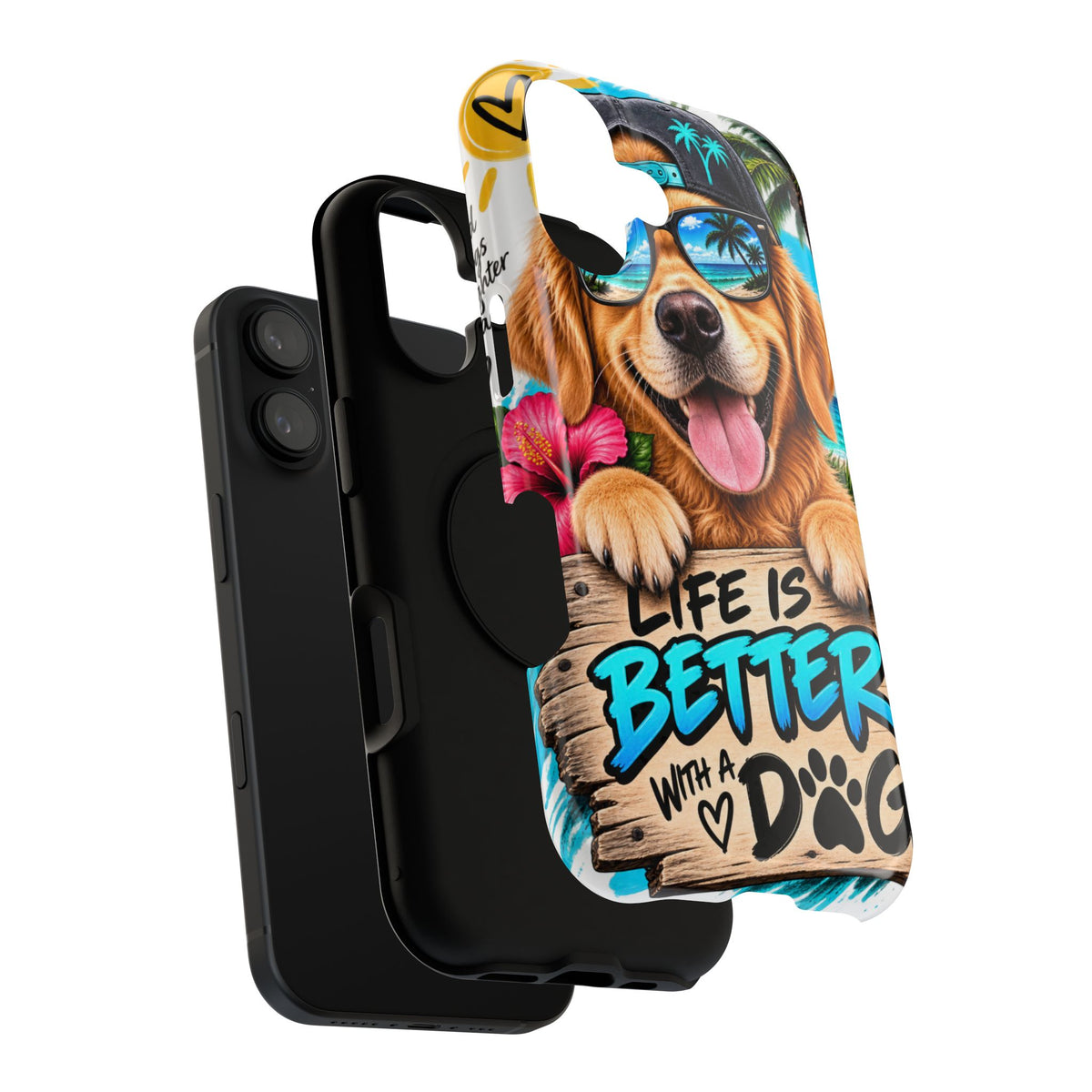 Impact-Resistant Phone Case — "Life Is Better With a Dog" Tropical Dog Design