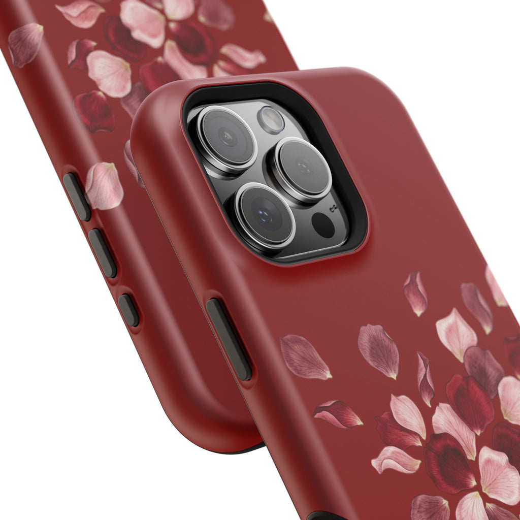 Phone Case — Red Floral Petal Magnetic Impact-Resistant Cover