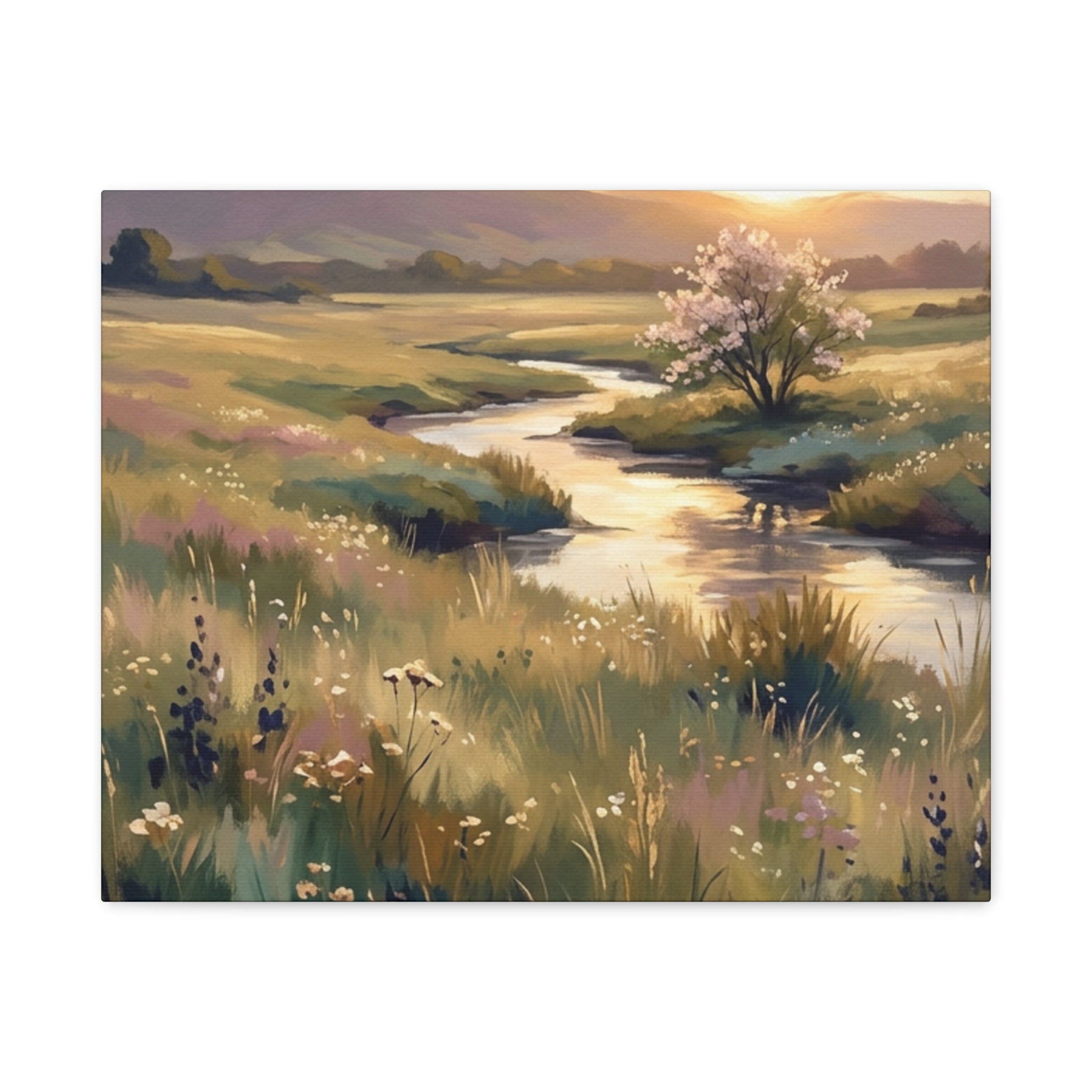 Serene Meadow Stream Matte Canvas Art — Stretched Wall Decor