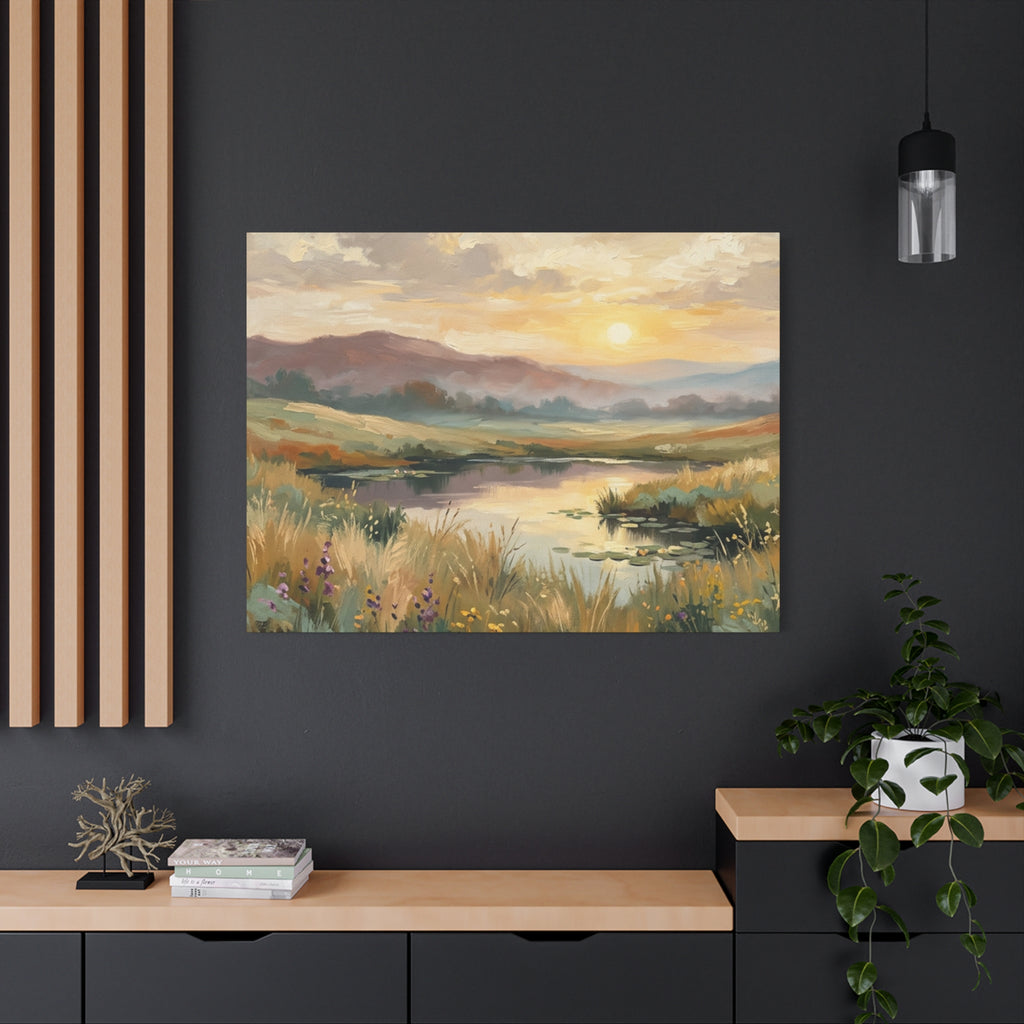 Sunset Meadow Canvas Wall Art — Stretched Matte Landscape Print