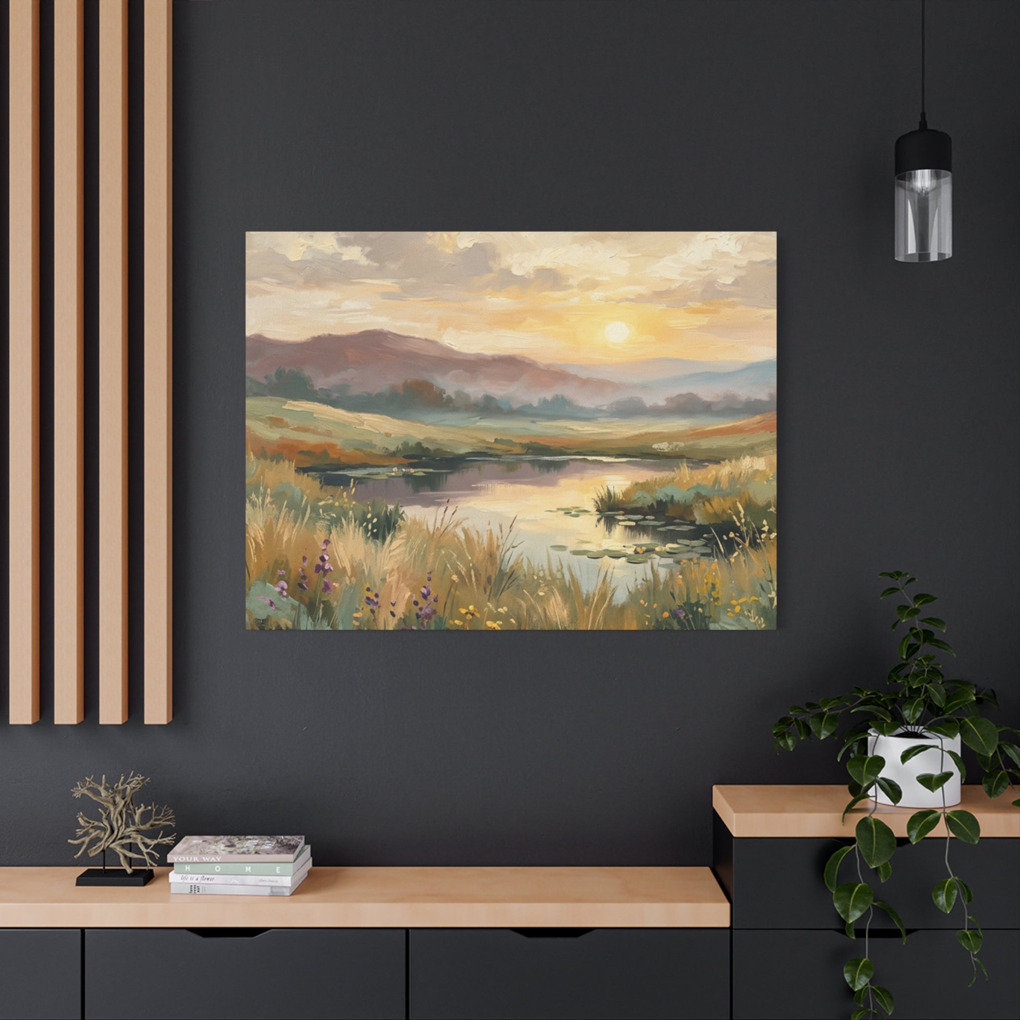 Sunset Meadow Canvas Wall Art — Stretched Matte Landscape Print