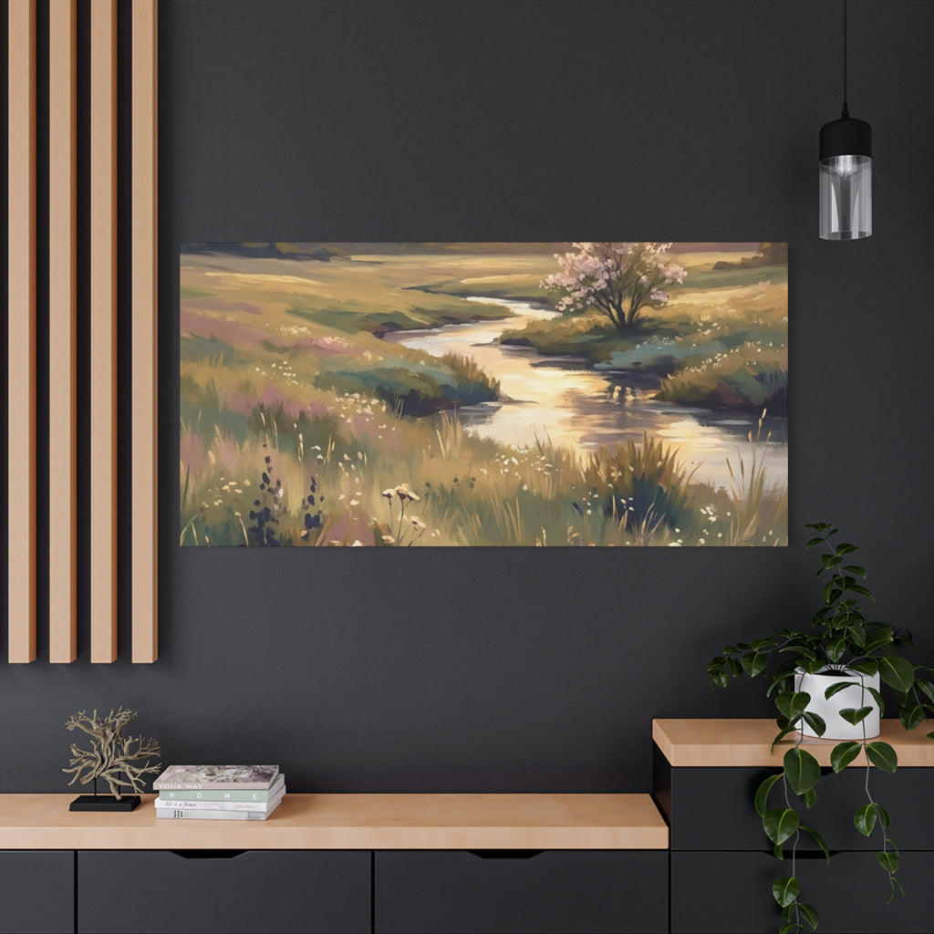 Serene Meadow Stream Matte Canvas Art — Stretched Wall Decor