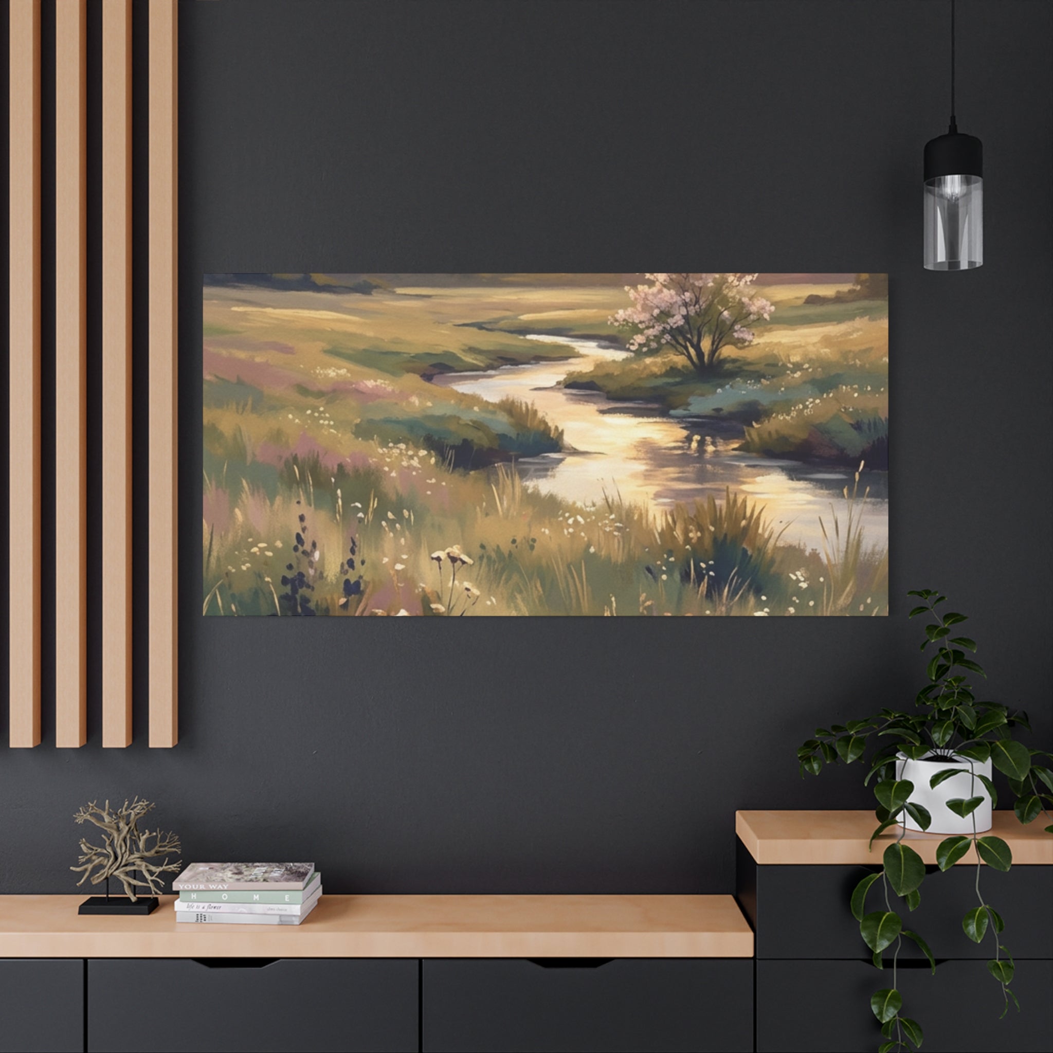 Serene Meadow Stream Matte Canvas Art — Stretched Wall Decor