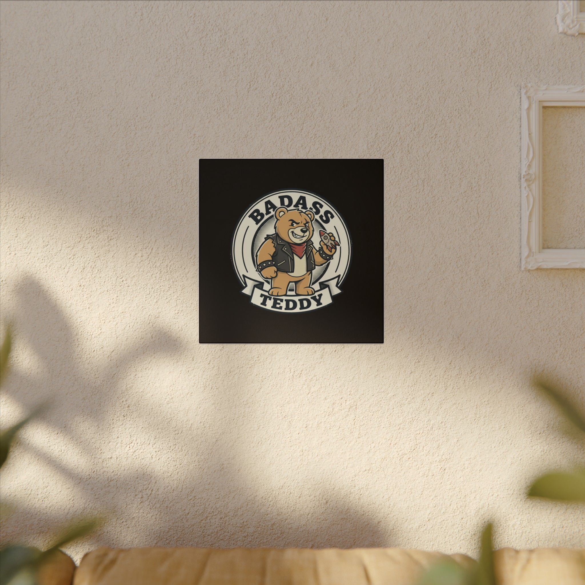 Badass Teddy Canvas Wall Art — Edgy Teddy Bear Stretched Matte Print