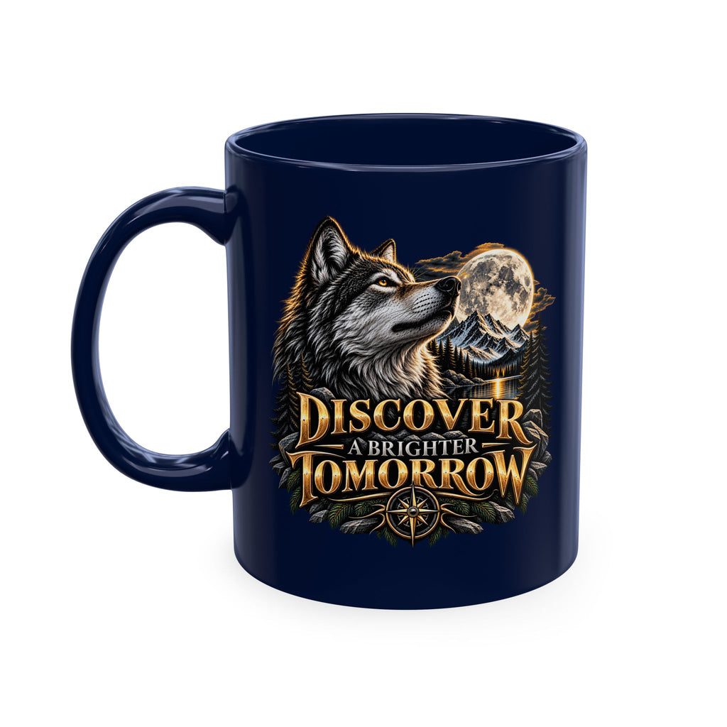 Discover Tomorrow Ceramic Mug — Howling Wolf & Moon Coffee Cup
