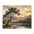 Sunset Lake Landscape Canvas - Vintage Tree Wall Art Print