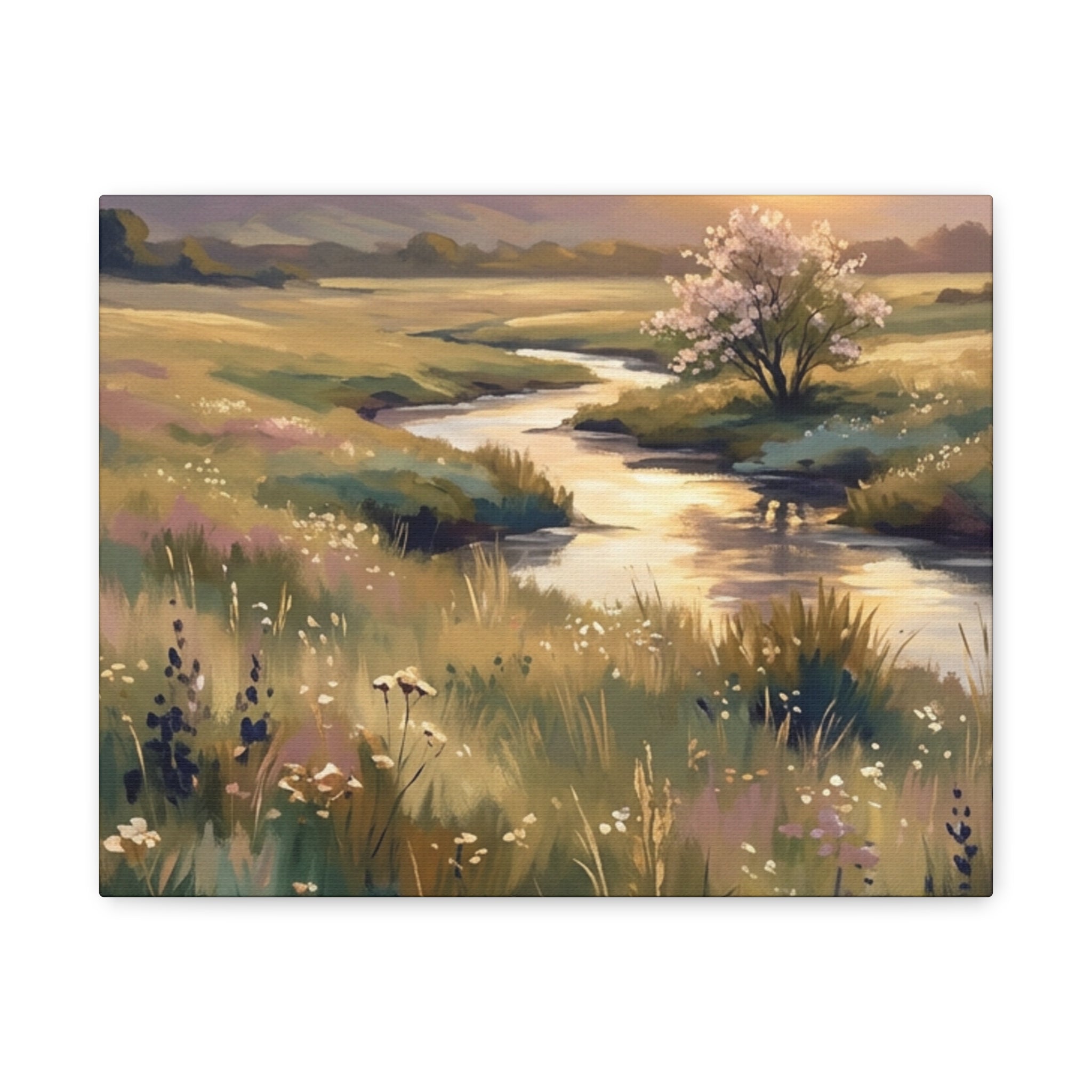 Serene Meadow Stream Matte Canvas Art — Stretched Wall Decor