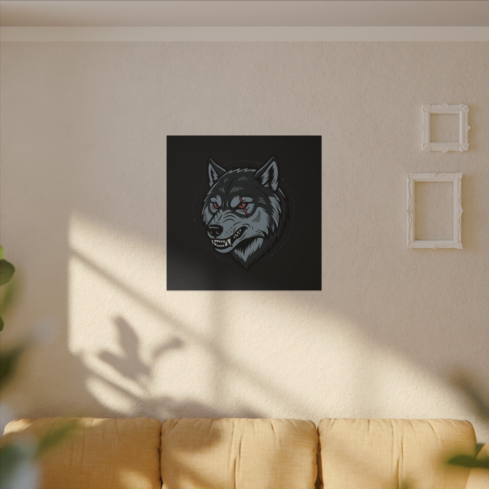 Wolf Head Canvas Wall Art — Fierce Gray Wolf Portrait Matte Stretched