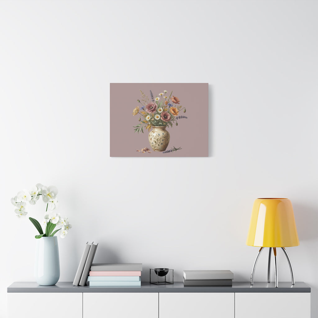 Botanical Vase Floral Canvas Print — Vintage Wildflower Wall Art