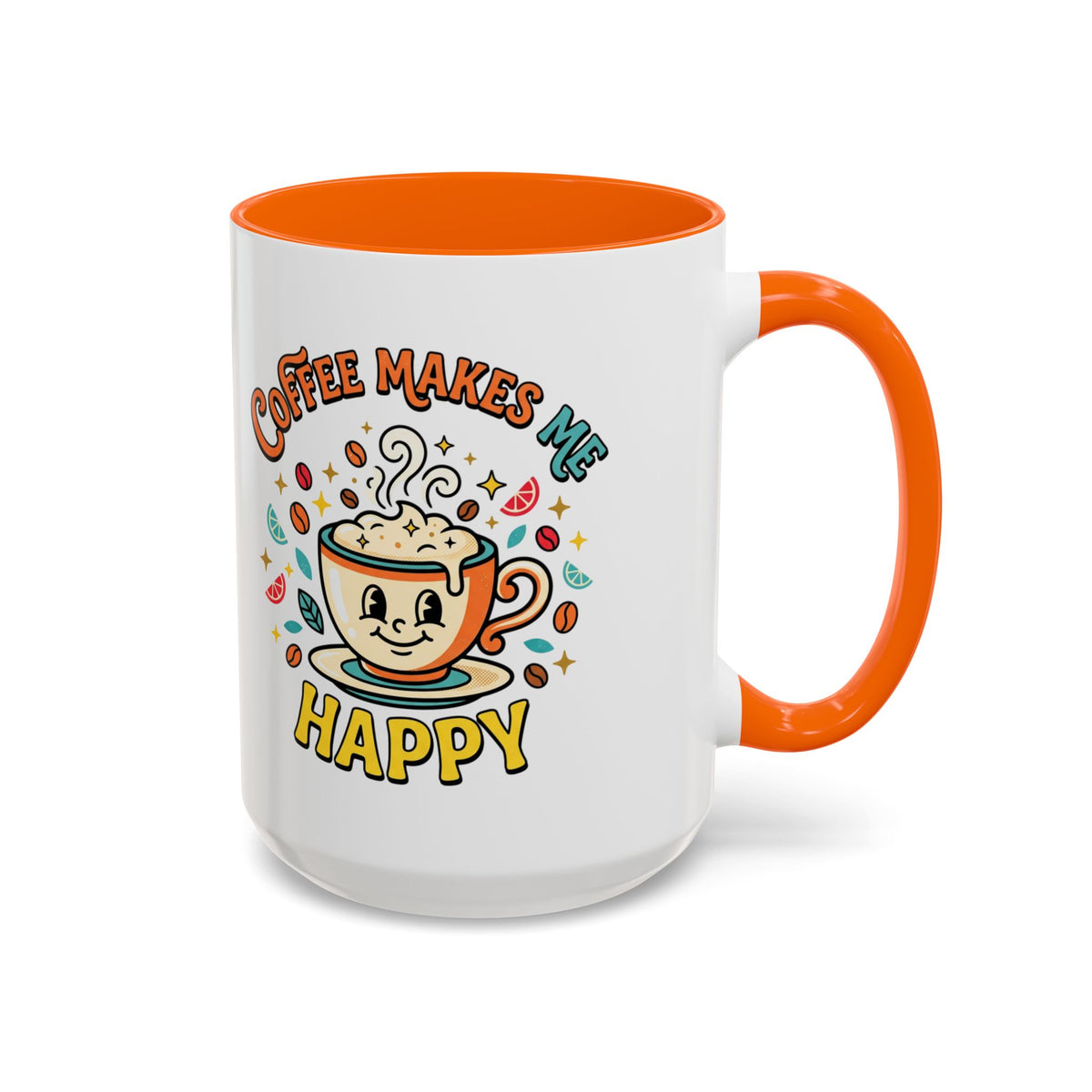 Coffee Mug — "Coffee Makes Me Happy" Cute Retro Accent Mug (11/15oz)
