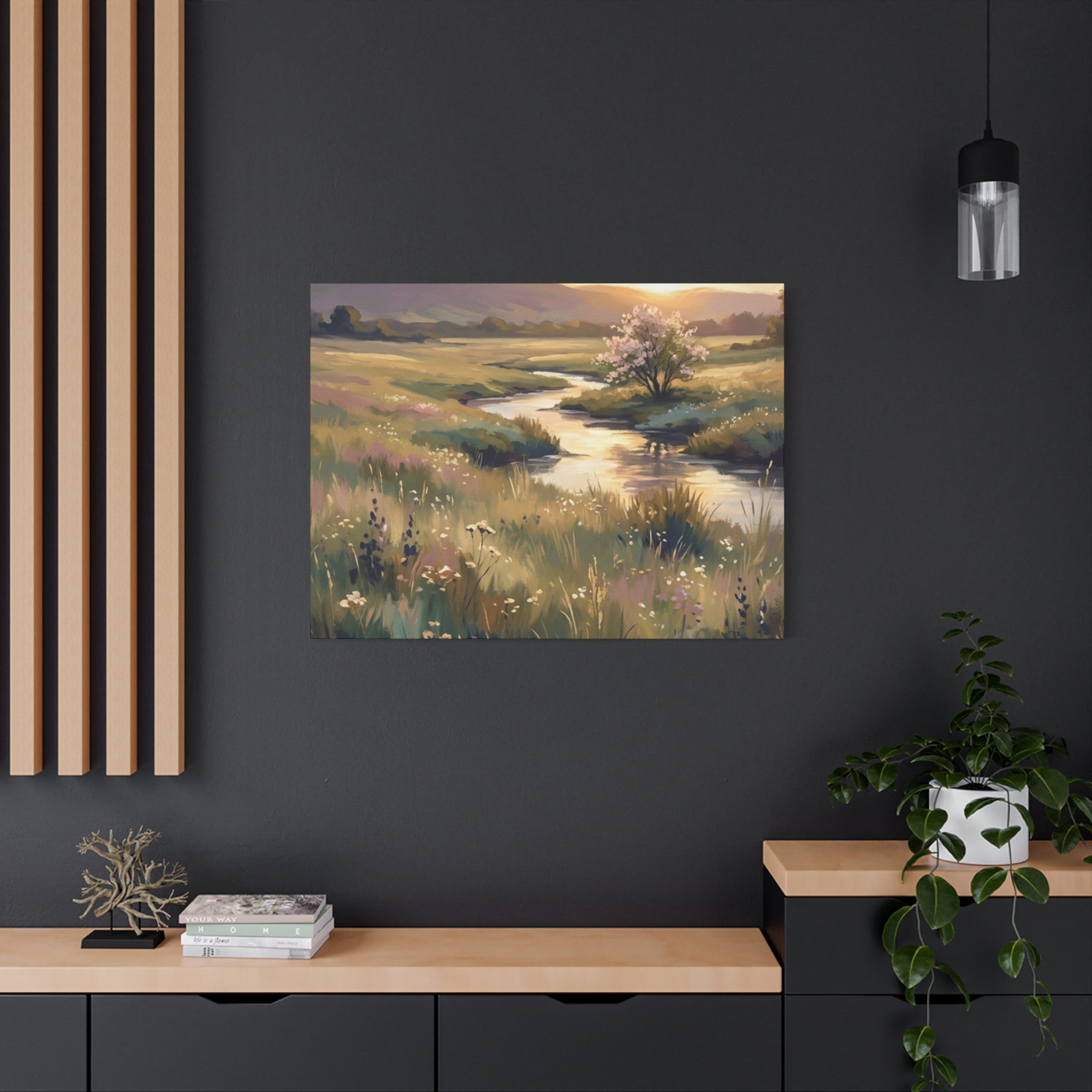 Serene Meadow Stream Matte Canvas Art — Stretched Wall Decor