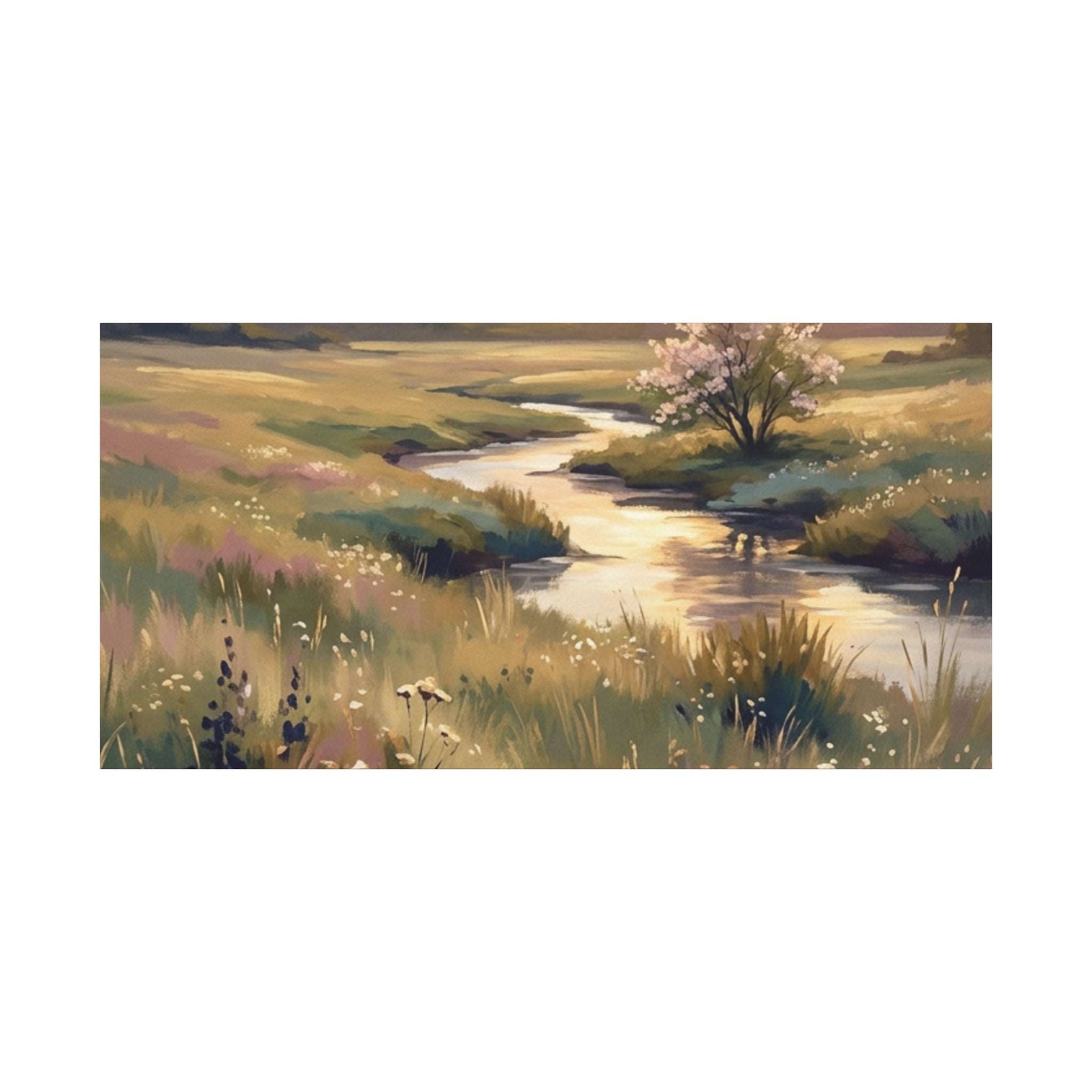 Serene Meadow Stream Matte Canvas Art — Stretched Wall Decor
