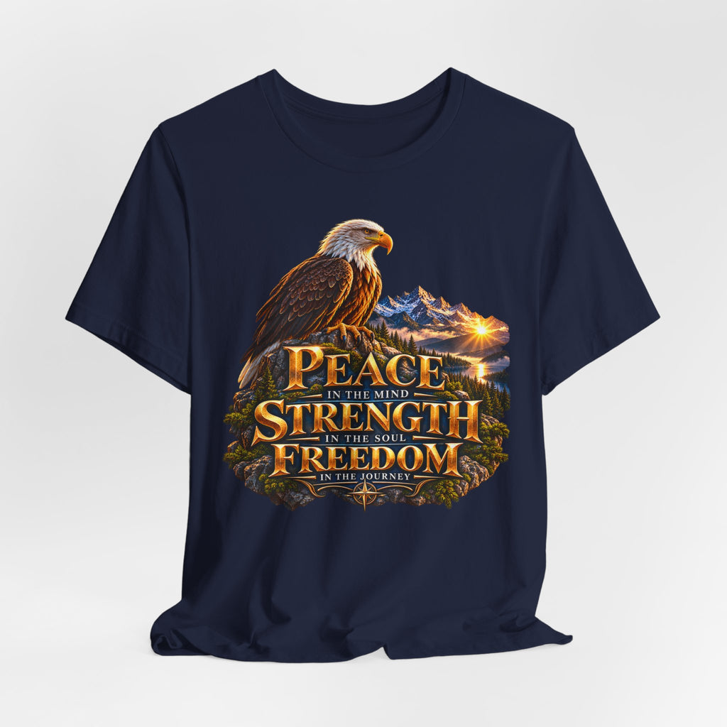 Eagle Mountain Sunrise T‑Shirt — "Peace Strength Freedom" Patriotic Tee