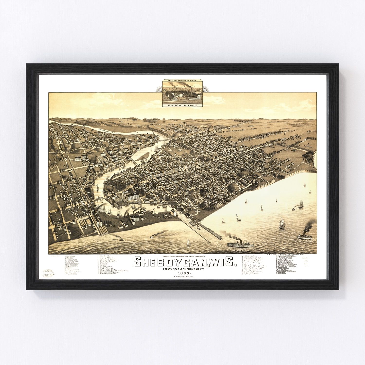 Vintage Map of Sheboygan, Wisconsin 1885