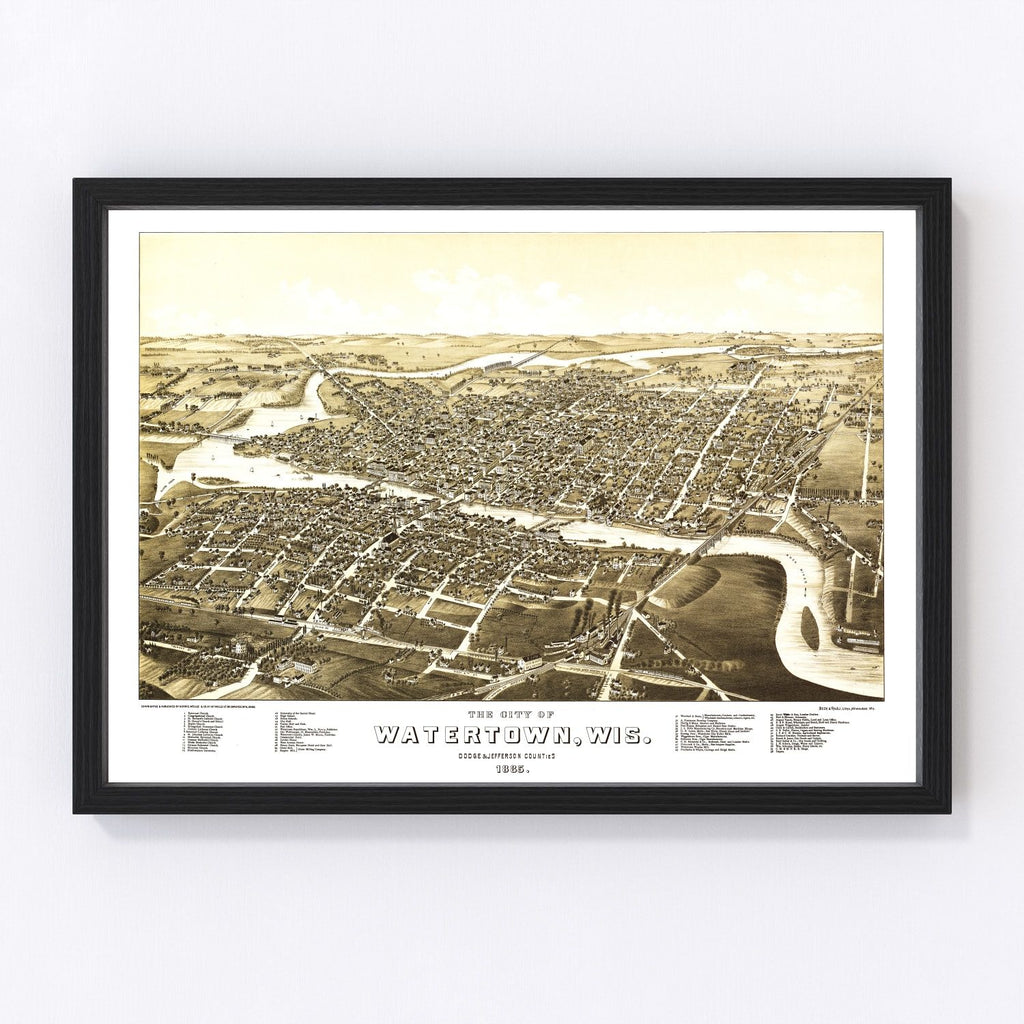 Vintage Map of Watertown, Wisconsin 1885