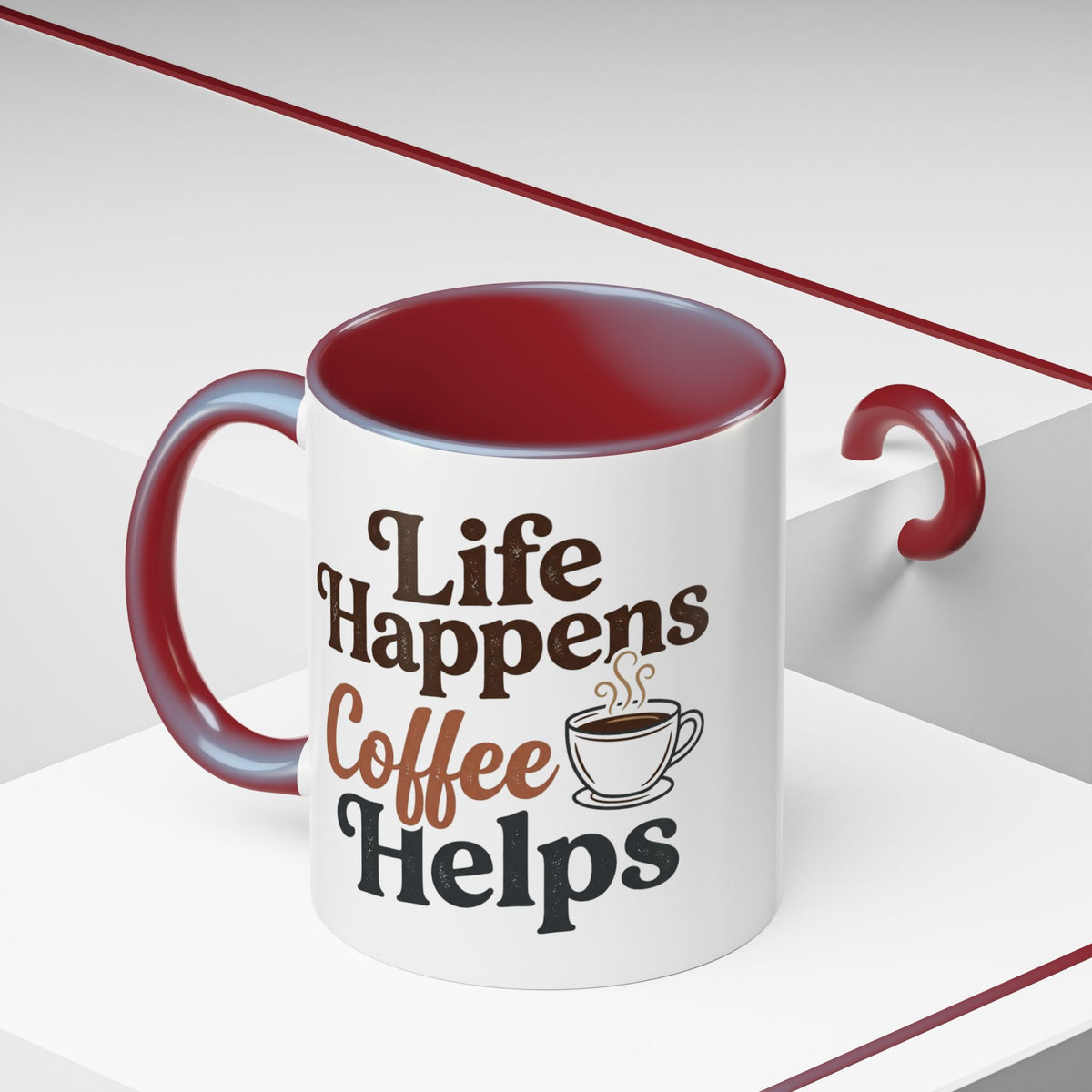 Coffee Mug — "Life Happens, Coffee Helps" Accent Ceramic Mug (11/15oz)