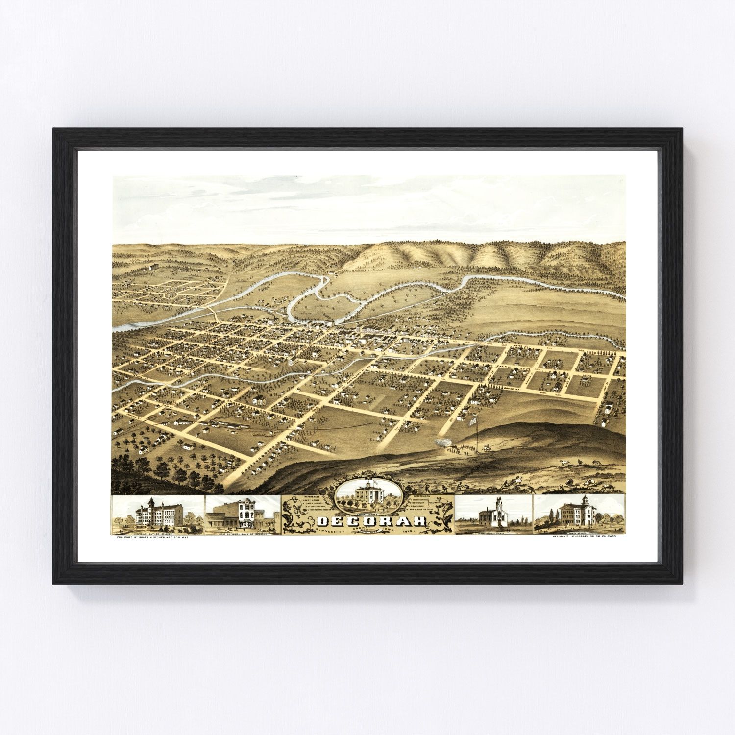 Vintage Map of Decorah, Iowa 1870