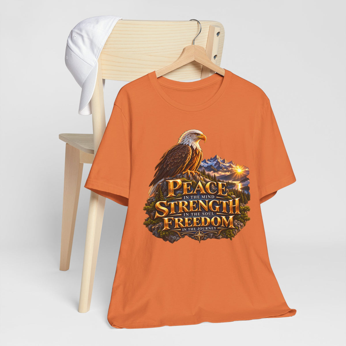 Eagle Mountain Sunrise T‑Shirt — "Peace Strength Freedom" Patriotic Tee