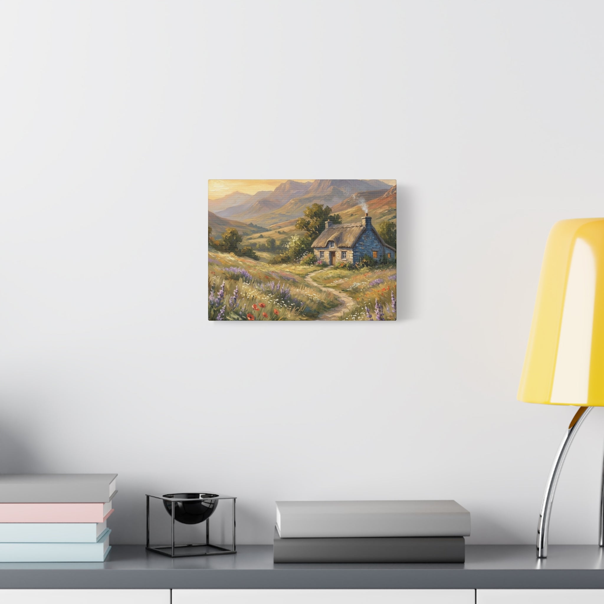 Countryside Cottage Canvas Wall Art — Tranquil Rustic Landscape Print