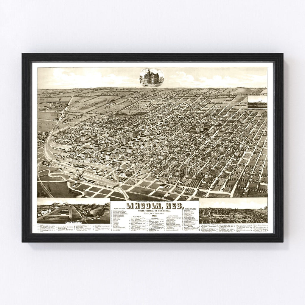 Vintage Map of Lincoln, Nebraska 1889
