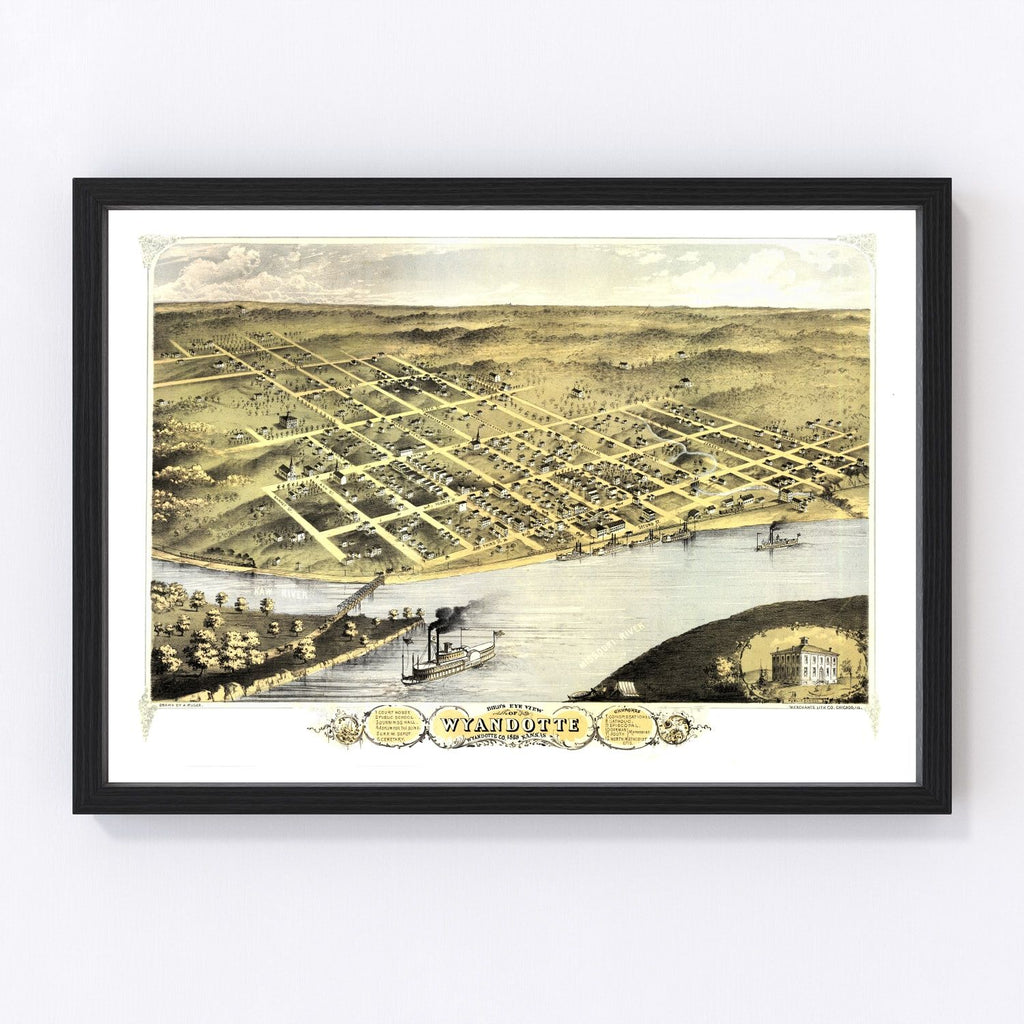Vintage Map of Wyandotte, Kansas 1869