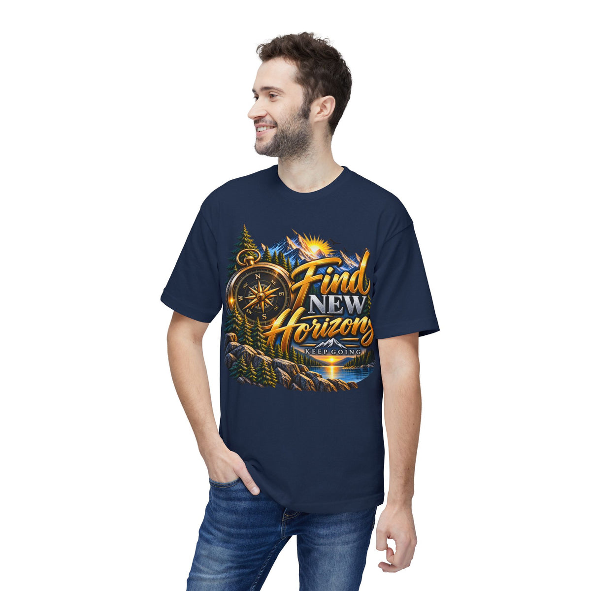 Find New Horizons T-Shirt — Adventure Compass Mountain Graphic Tee