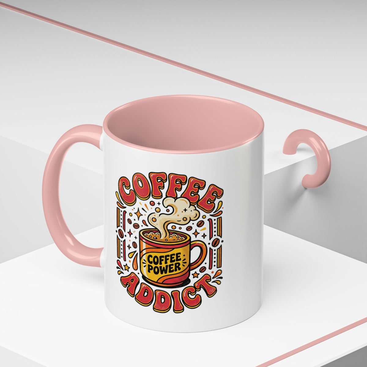 Coffee Addict Accent Mug — "Coffee Power" Retro Coffee Lover Gift (11oz/15oz)