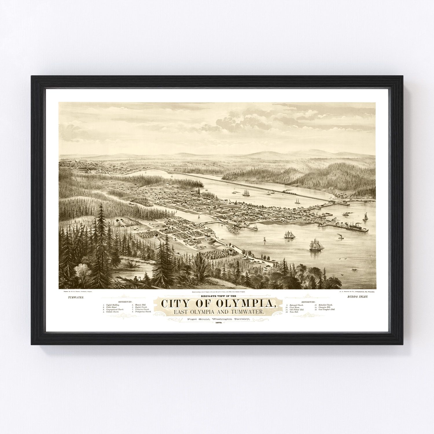 Vintage Map of Olympia, Washington 1878