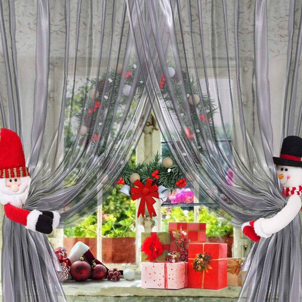 2-Pack: Christmas Curtain Buckle Doll Santa & Snowman