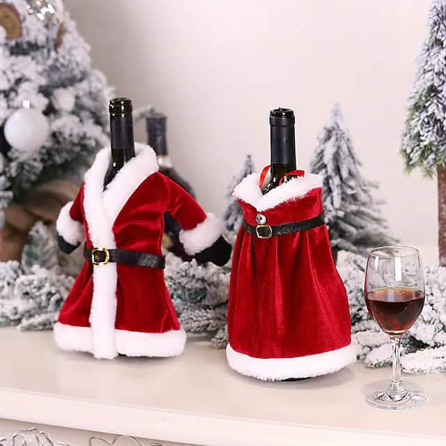 2-Pieces: Christmas Wine Bottle Cover Merry Christmas Decor