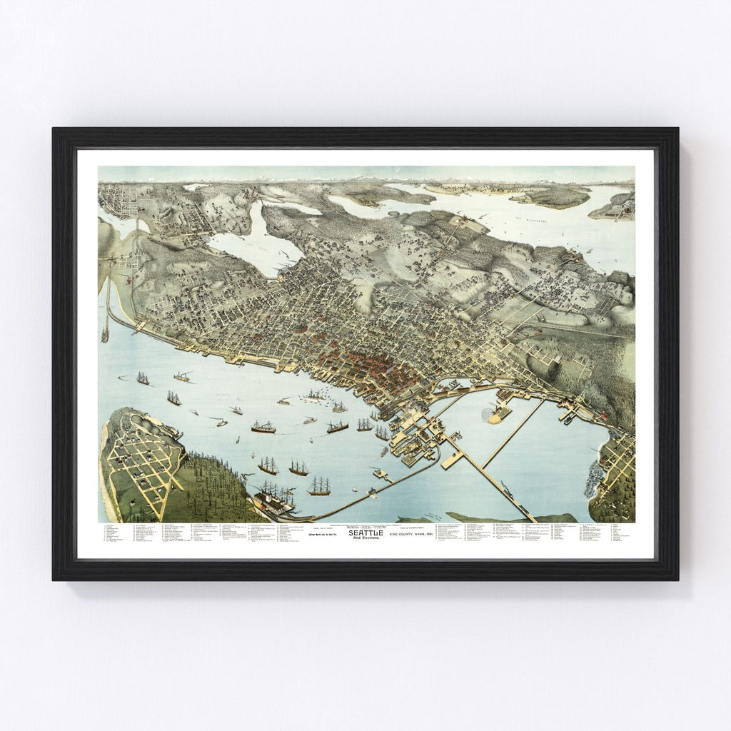 Vintage Map of Seattle, Washington 1891