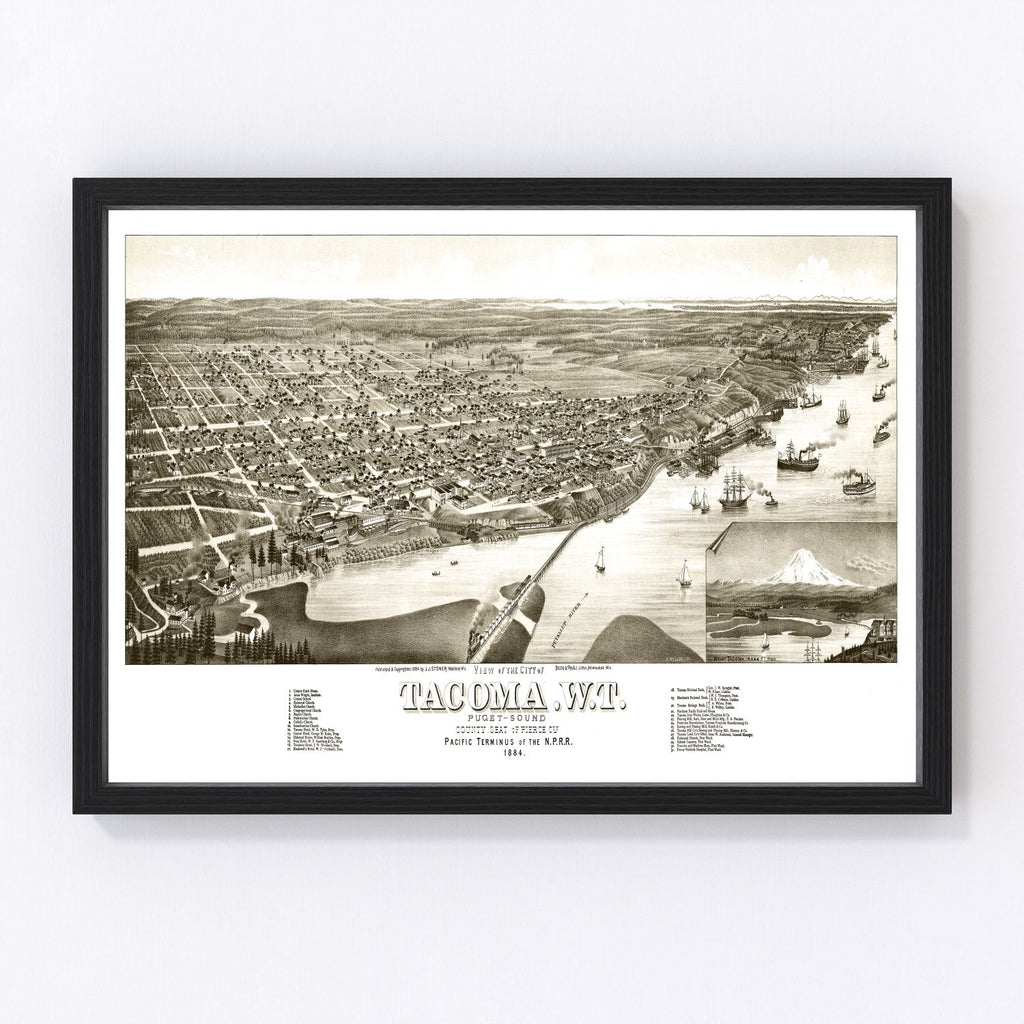 Vintage Map of Tacoma, Washington 1884