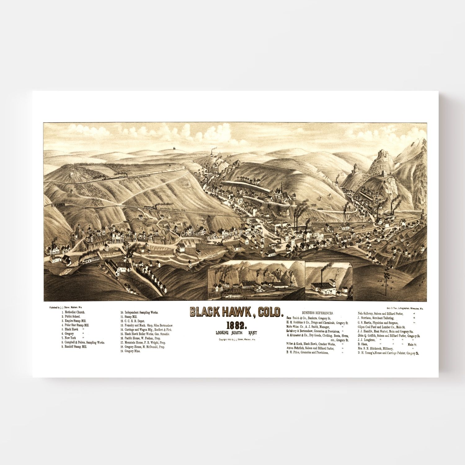 Vintage Map of Black Hawk, Colorado 1882