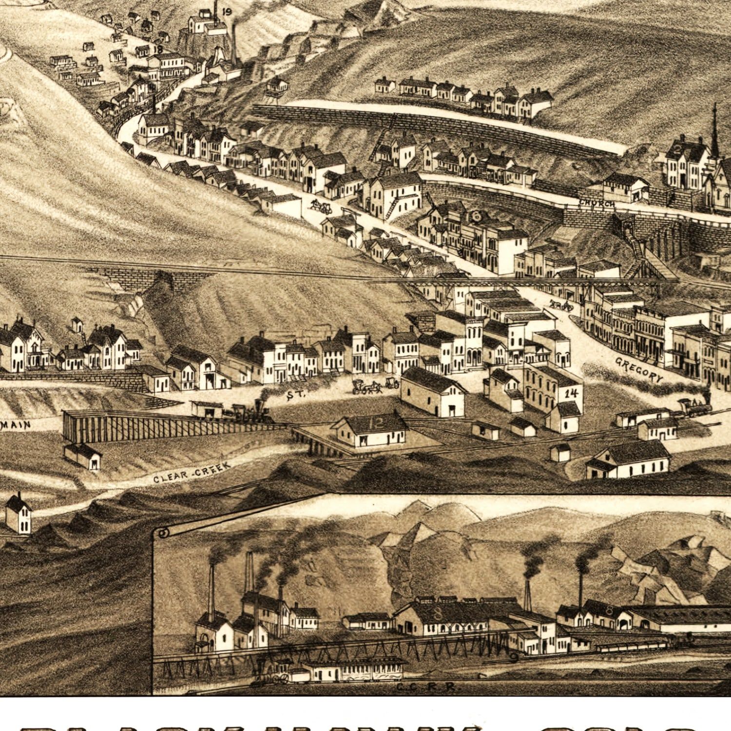 Vintage Map of Black Hawk, Colorado 1882