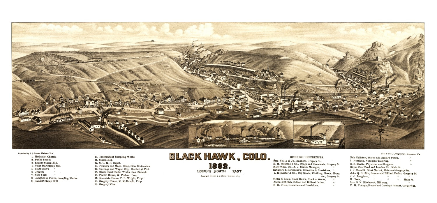 Vintage Map of Black Hawk, Colorado 1882